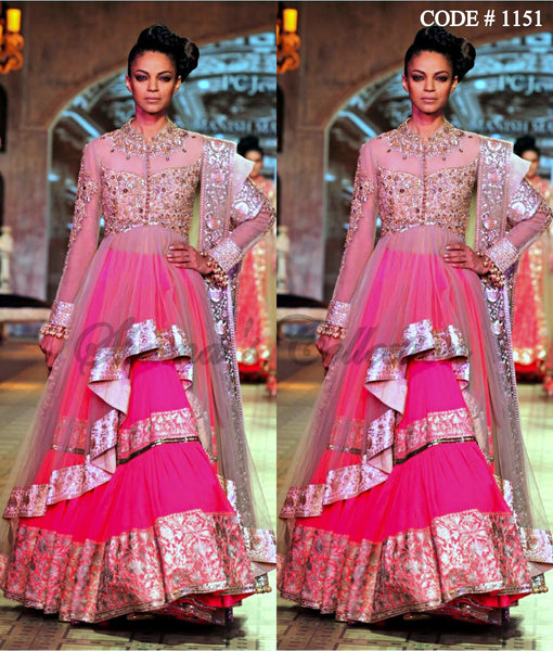 1151 Beige-Pink high Low Anarkali Lehenga Outfit Sets