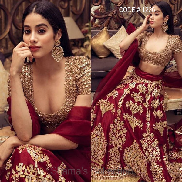 1226 Jhanvi Kapoor's Red Bridal Lengha Outfit Sets