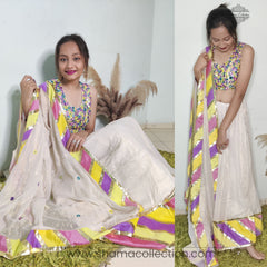 B002 Shimmer off-white and multicolor lehenga set