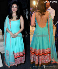 2009 Parineeti Chopra's turquoise-coral pink anarkali Outfit Sets