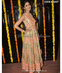 2027 Shilpa Shetty's beige-neon pink-neon orange anarkali frock Outfit Sets