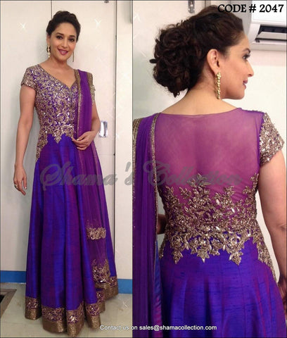 2047 MAdhuri Dixit's purple anarkali gown Outfit Sets