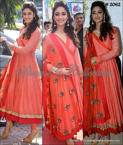 2062 Ileana D'cruz's coral-orange-red angrakha anarkali Outfit Sets