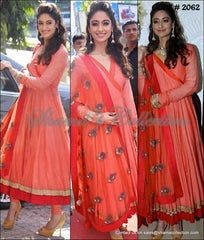 2062 Ileana D'cruz's coral-orange-red angrakha anarkali Outfit Sets