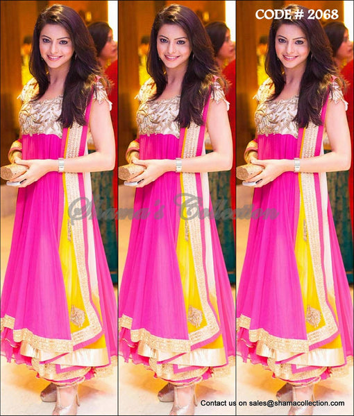 2068 Aamna Sharif's fuschia-yellow anarkali Outfit Sets