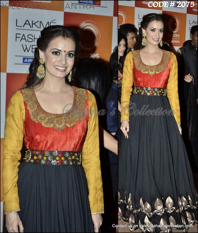 2075 Dia Mirza's black-orange-yellow pleated gown Outfit Sets