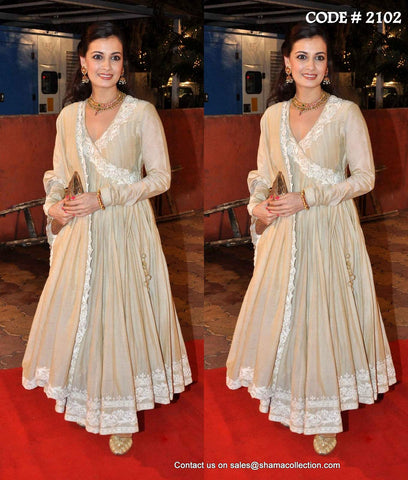 2102 Dia Mirza's cream angrakha anarkali Outfit Sets