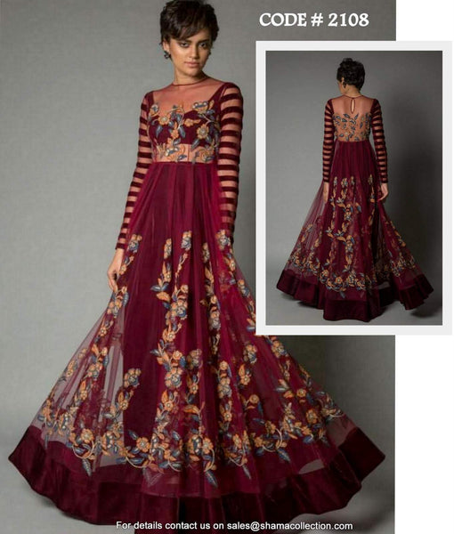 2108 Maroon anarkali gown Outfit Sets