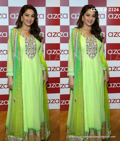 2124 Madhuri Dixit's neon green anarkali Outfit Sets