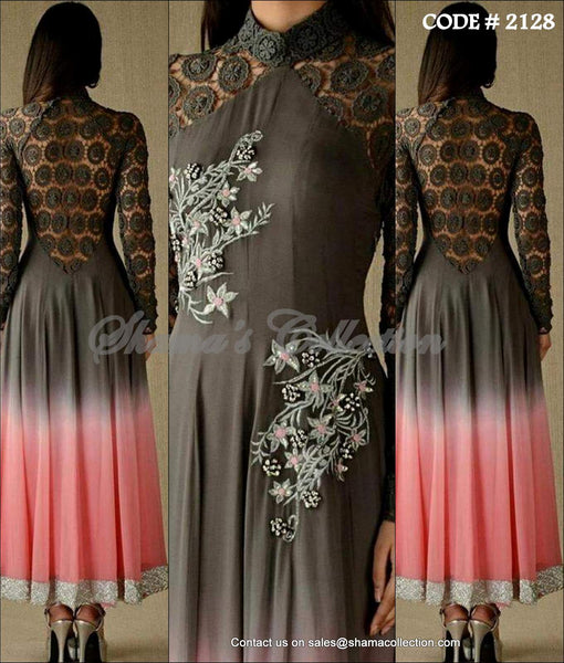 2128 Grey Pink Anarkali Suit Outfit Sets