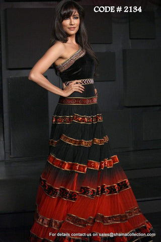 2134 Chitrangada's red-black ombre anarkali gown Outfit Sets