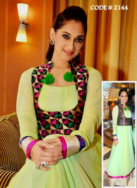 2144 Lucky Morani's pista green anarkali frock Outfit Sets