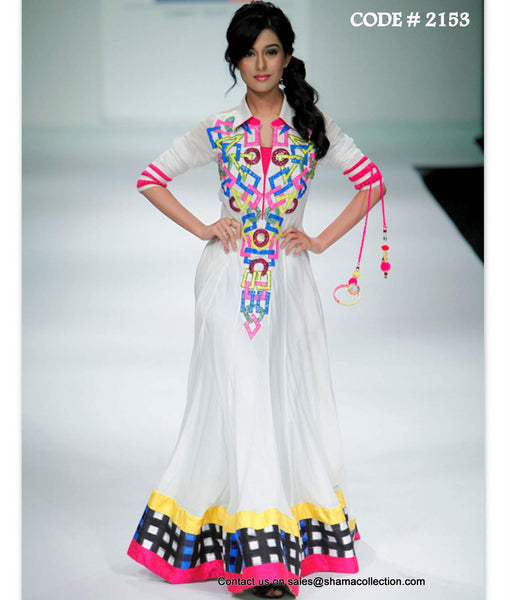 2153 Amrita Rao's white and colorful anarkali frock Outfit Sets