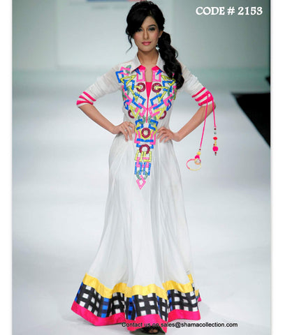 2153 Amrita Rao's white and colorful anarkali frock Outfit Sets