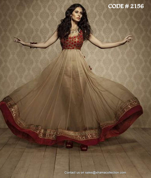 2156 Bruna's beige-maroon anarkali gown Outfit Sets