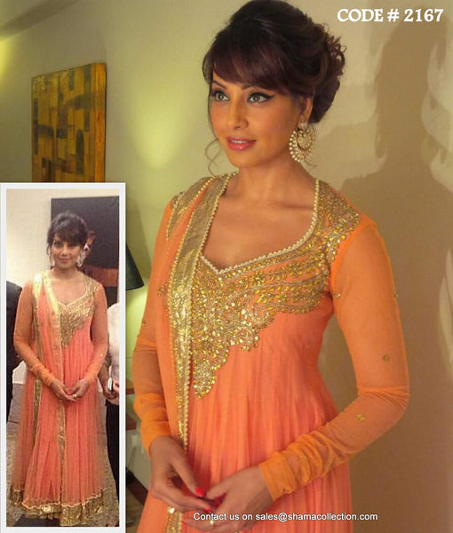 2167 Bipasha Basu's peach gota anarkali Outfit Sets