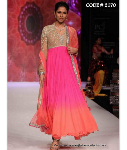 2170 Ombre pink-coral anarkali Outfit Sets