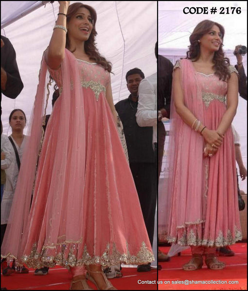 2176 Bipasha Basu's pink anarkali Outfit Sets