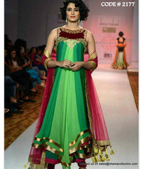 2177 Ombre green-maroon anarkali Outfit Sets