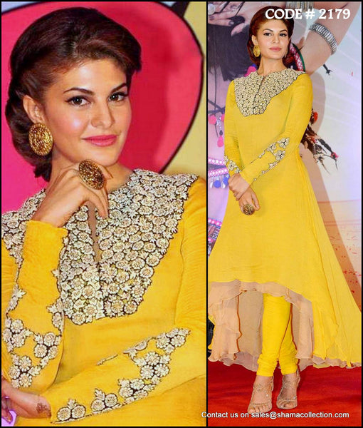 2179 Jacqueline Fernandes' yellow high-low umbrella dress Outfit Sets