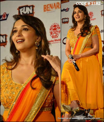 2182 Madhuri Dixit's yellow orange- red umbrella cut anarkali Outfit Sets