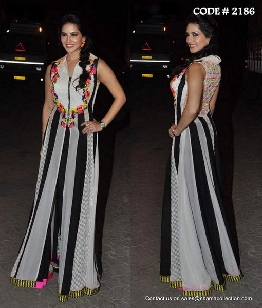 2186 Sunny Leone's black-white-neon anarkali gown Outfit Sets