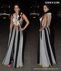 2186 Sunny Leone's black-white-neon anarkali gown Outfit Sets