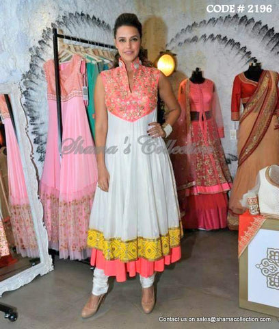 2196 Neha Dhupia's white-neon anarkali Outfit Sets