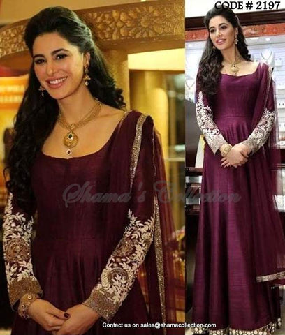 2197 Nargis Fakhri's wine anarkali gown Outfit Sets