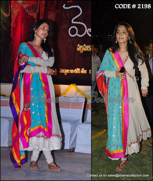 2198 Anushka Shetty's grey angrakha anarkali Outfit Sets