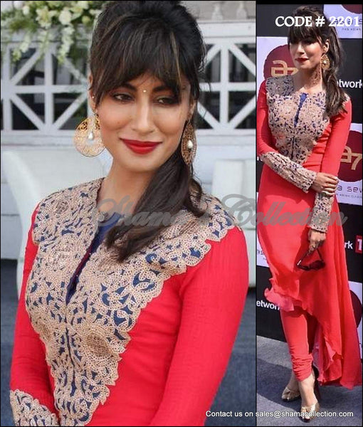 2201 Chitrangada Singh's red high-low umbrella dress Outfit Sets