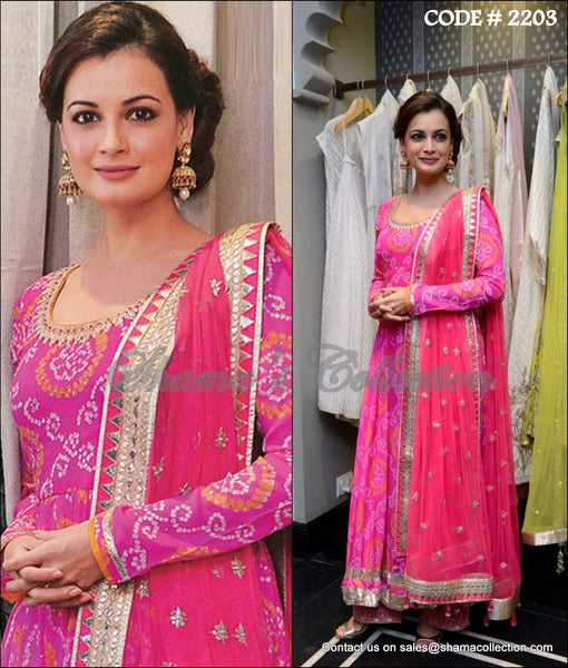 2203 Dia Mirza's pink bandhani anarkali-palazzo Outfit Sets