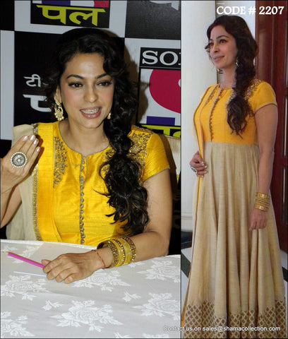 2207 Juhi Chawla's yellow-beige anarkali Outfit Sets