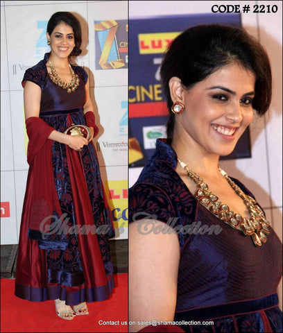 2210 Genelia D'souza's maroon-deep blue anarkali Outfit Sets