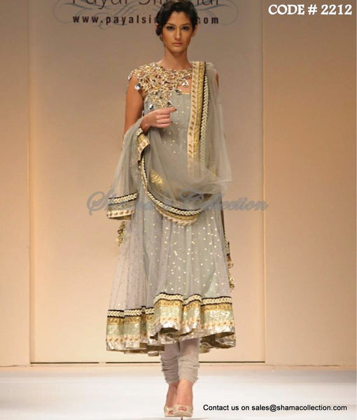 2212 Grey-gold anarkali Outfit Sets