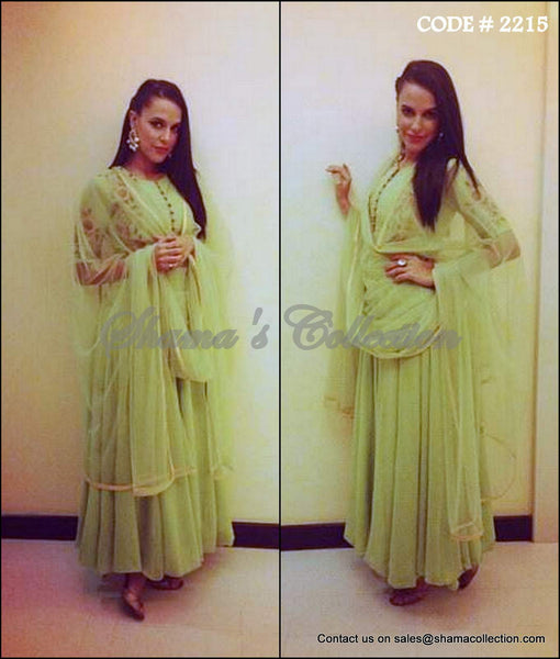 2215 Neha Dhupia's pista green anarkali Outfit Sets