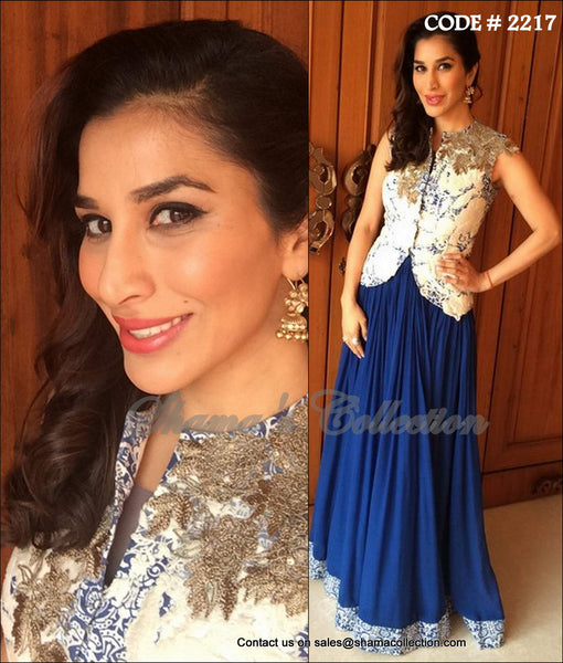 2217 Sophie Choudhry's blue anarkali frock Outfit Sets