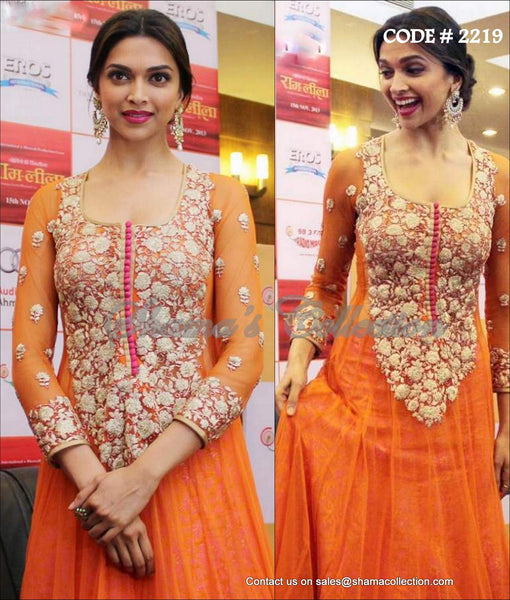 2219 Deepika Padukone's orange-pink anarkali gown Outfit Sets