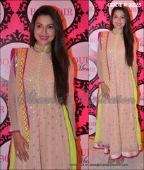 2223 Gauhar Khan's Beige-neon anarkali Outfit Sets