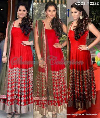 2232 Sania Mirza's red anarkali Outfit Sets