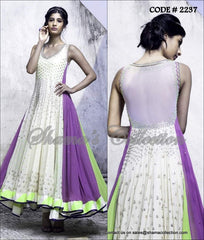 2237 White-purple-green anarkali Outfit Sets