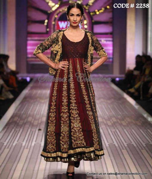 2238 Maroon-black anarkali Outfit Sets