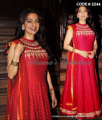 2244 Juhi Chawla's Cleopatra neckline red anarkali Outfit Sets