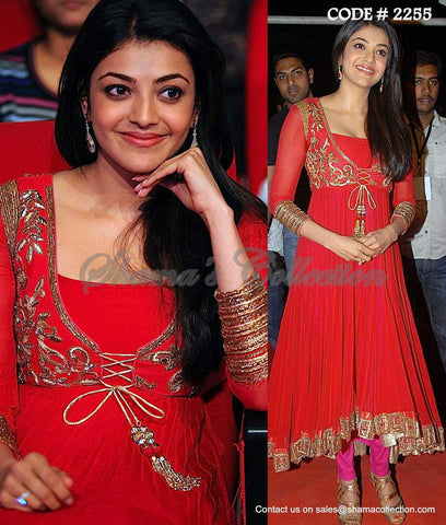 2255 Kajal Agrawal's red-pink high-low anarkali Outfit Sets