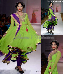 2264 Green purple high low anarkali Outfit Sets