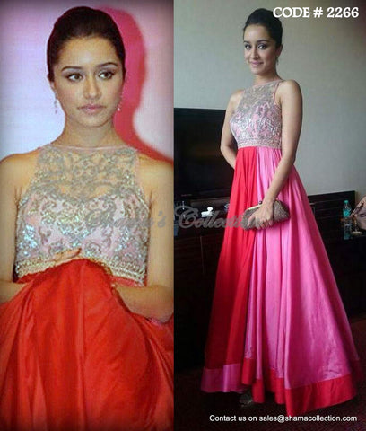 2266 Shraddha Kapoor's red pink anarkali gown outfit set