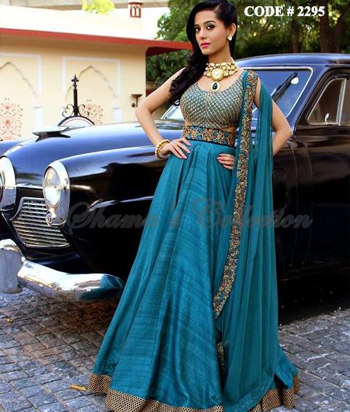 2295 Amrita Rao's blue drapped and cutout floor length anarkali outfit set