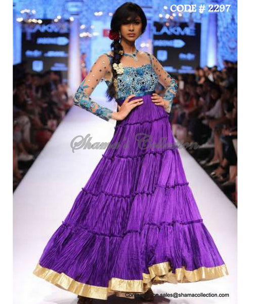 2297 Purple blue layered anarkali gown outfit set