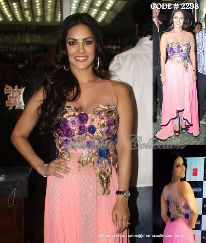 2298 Sunny leone's pink high low dress outfit set