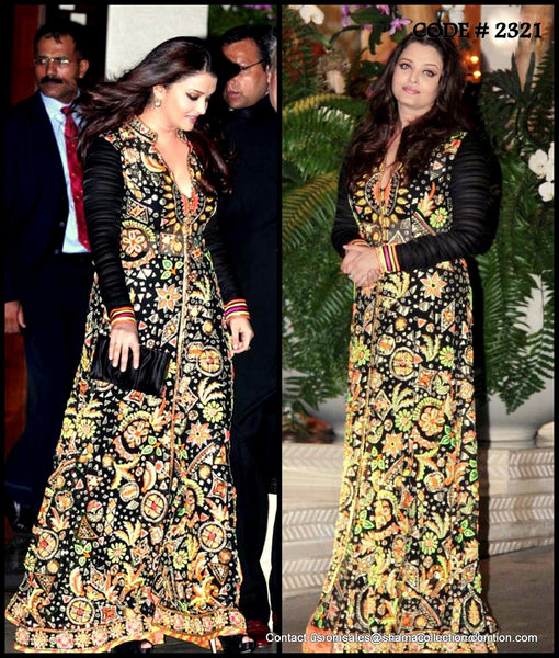 2321 Aishwarya Rai Bachchan's black and colorful anarkali gown outfit set